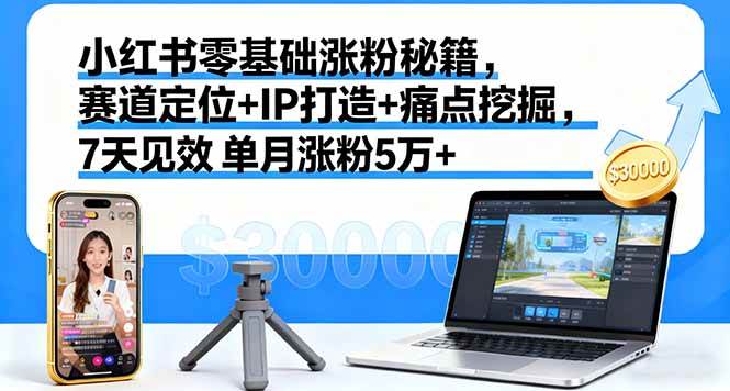 (16158期)小红书零基础涨粉秘籍,赛道定位+IP打造+痛点挖掘,7天见效 单月涨粉5万+-大可网创