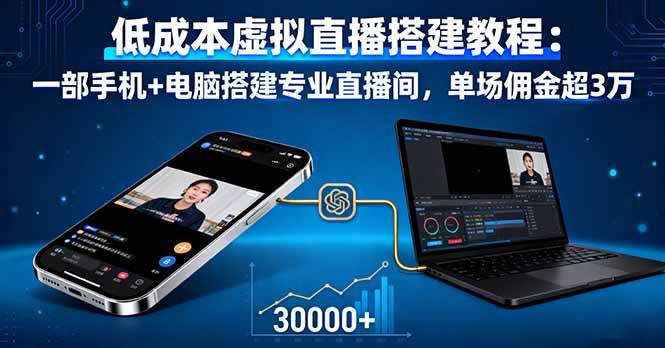 (16156期)低成本虚拟直播搭建教程:一部手机+电脑搭建专业直播间,单场佣金超3万-大可网创