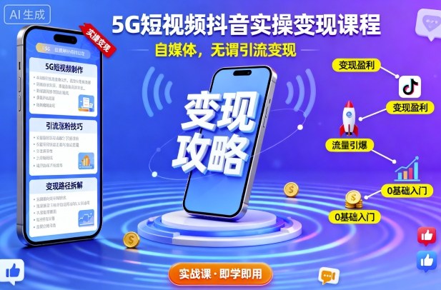 5G短视频抖音实操变现课程,自媒体,无谓引流变现-大可网创