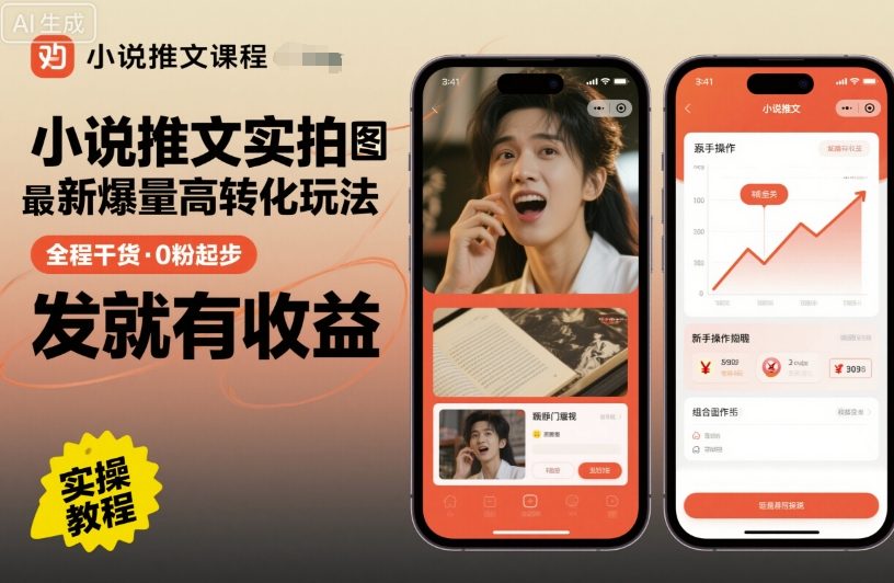 小说推文实拍双图文最新爆量高转化玩法,全程干货,0粉起步,发就有收益-大可网创