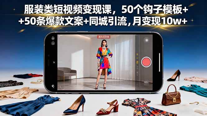 (16189期)服装类短视频变现课,50个钩子模板+50条爆款文案+同城引流,月变现10w+-大可网创