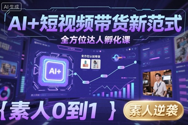 AI+短视频带货新范式全方位达人孵化课,素人也可以从0到1,全方位认知短视频带货-大可网创
