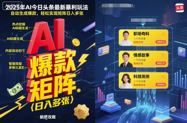 2025年AI今日头条最新暴利玩法,自动生成爆款,轻松实现矩阵日入多张-大可网创