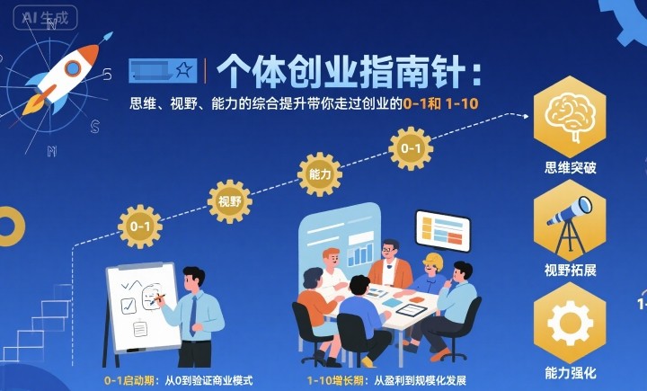 个体创业指南针,思维、视野、能力的综合提升带你走过创业的0-1和1-10【音频】-大可网创