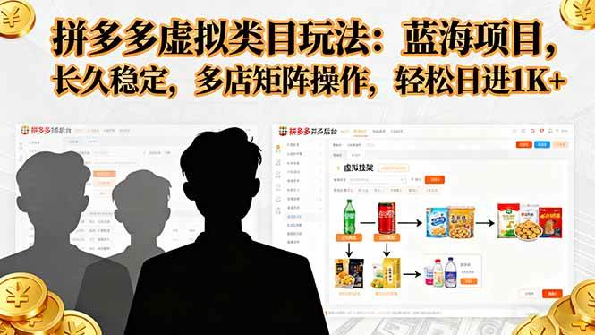 (16236期)拼多多虚拟类目玩法,蓝海项目,长久稳定,多店矩阵操作,轻松日进1K+-大可网创