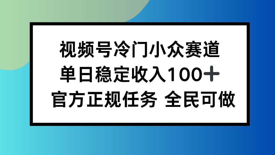 (16234期)视频号小众赛道,单日稳定收入100+,适合所有人-大可网创