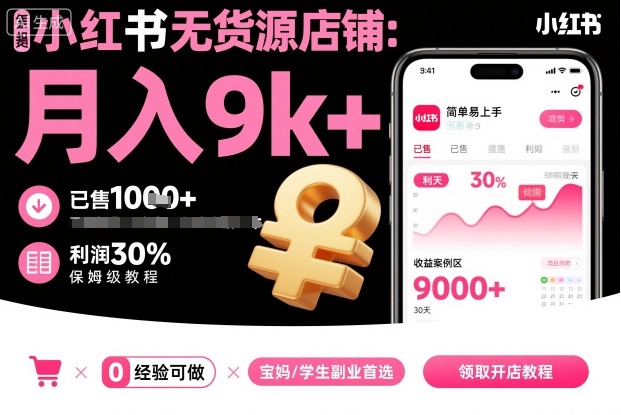 小红书无货源店铺项目,简单易上手,月入9k+,保姆级教程-大可网创