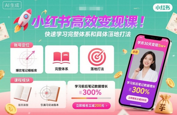 小红书高效变现课,快速学习小红书完整体系和具体落地打法-大可网创