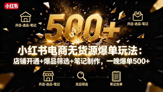 (16256期)小红书电商无货源爆单玩法:店铺开通+爆品筛选+笔记制作,一晚爆单500+-大可网创