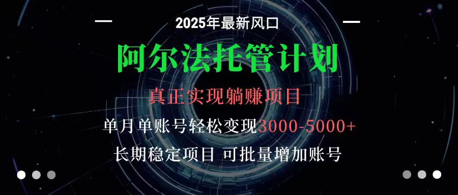 阿尔法托管计划 单账号月入3000-5000,长期稳定项目,新手小白轻松上手-大可网创
