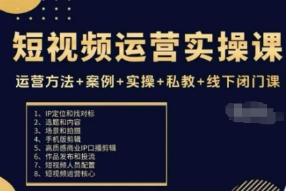 短视频运营实操课,运营方法+案例+实操+私教+线下闭门课-大可网创