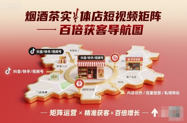 烟酒茶实体店短视频矩阵百倍获客导航图-大可网创