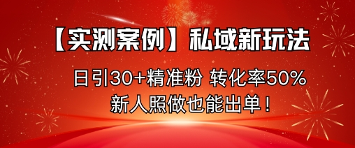 【实测案例】私域新玩法,日引30+精准粉,转化率50%,新人照做也能出单!-大可网创
