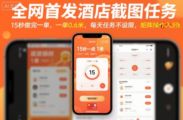 全网首发酒店截图任务,15秒做完一单,一单0.6米,每天任务不设限,矩阵操作日入3张【揭秘】-大可网创
