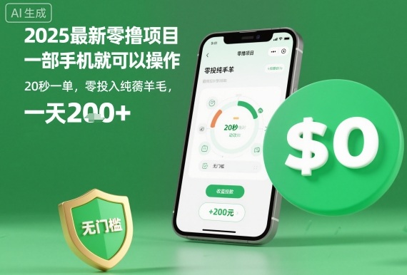2025最新零撸项目,一部手机就可以操作,20秒一单,零投入纯薅羊毛,无门槛,一天200+【揭秘】-大可网创