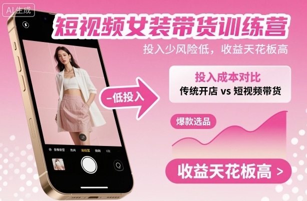 短视频女装带货训练营,投入少风险低,收益天花板高-大可网创