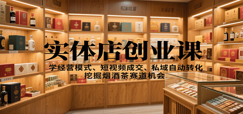 实体店创业课:学经营模式、短视频成交、私域自动转化,挖掘烟酒茶赛道机会-大可网创