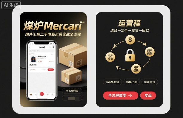 煤炉Mercari国外闲鱼二手电商运营实战全流程,仿品高利润,简单上手,闷声搞钱-大可网创