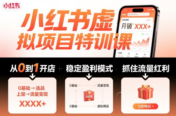 小红书虚拟项目特训课,帮你从0到1打造稳定盈利的店铺,抓住流量红利(更新9月)-大可网创