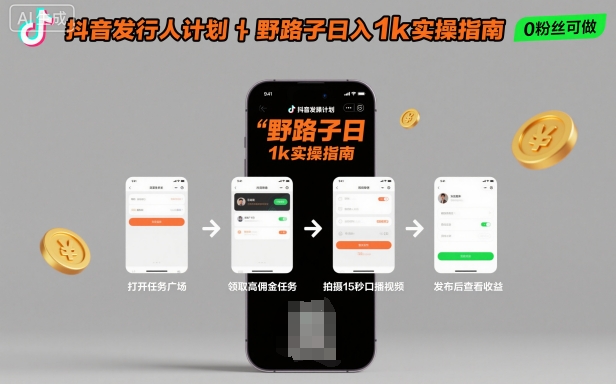 抖音发行人计划全新野路子玩法,随时随地,只要有手机,就能操作,日入1k+【揭秘】-大可网创