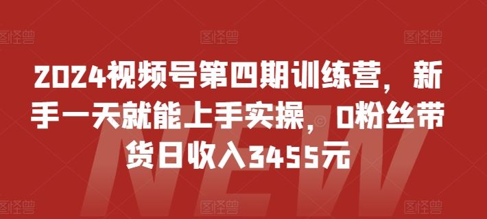 2024视频号第四期训练营，新手一天就能上手实操，0粉丝带货日收入3455元-大可网创