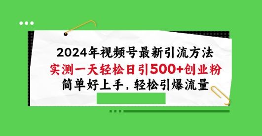 2024年视频号最新引流方法，实测一天轻松日引100+创业粉，简单好上手，轻松引爆流量【揭秘】-大可网创