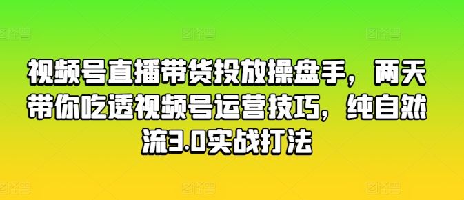 视频号直播带货投放操盘手，两天带你吃透视频号运营技巧，纯自然流3.0实战打法-大可网创