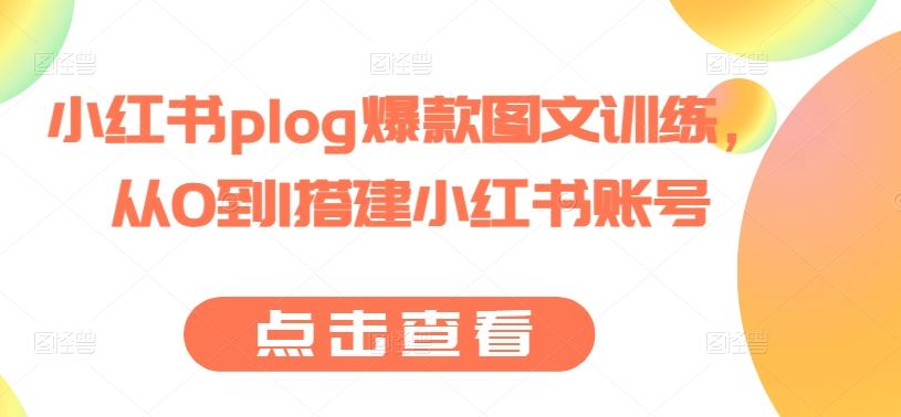 小红书plog爆款图文训练，从0到1搭建小红书账号-大可网创