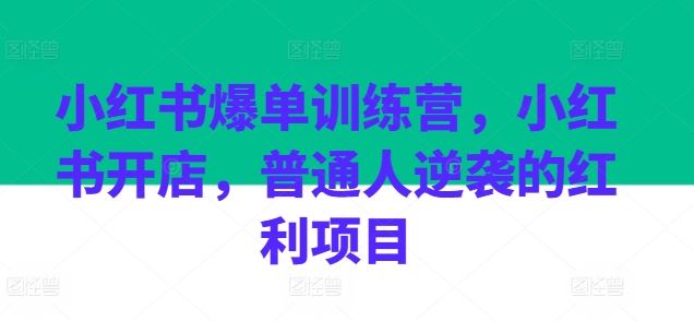 小红书爆单训练营，小红书开店，普通人逆袭的红利项目-大可网创