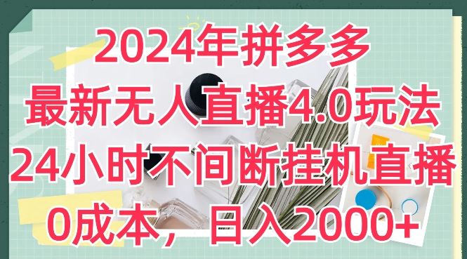 2024年拼多多最新无人直播4.0玩法，24小时不间断挂机直播，0成本，日入2k【揭秘】-大可网创