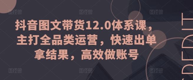 抖音图文带货12.0体系课，主打全品类运营，快速出单拿结果，高效做账号-大可网创