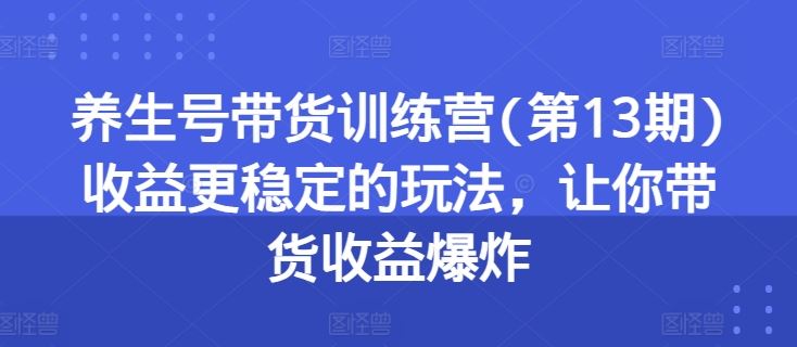 养生号带货训练营(第13期)收益更稳定的玩法，让你带货收益爆炸-大可网创