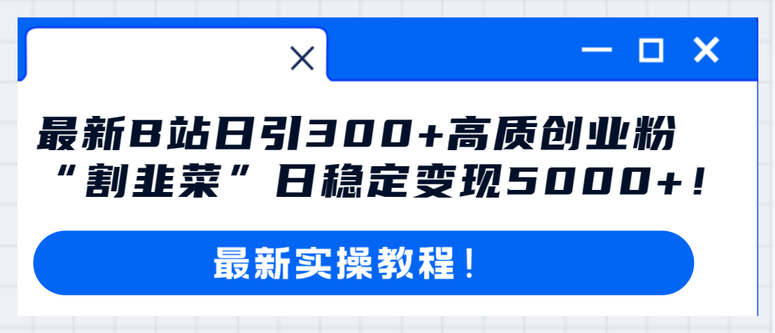 （8216期）最新B站日引300+高质创业粉教程！“割韭菜”日稳定变现5000+！-大可网创