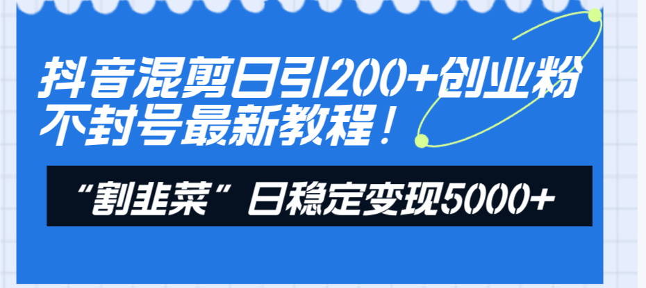 （8349期）抖音混剪日引200+创业粉不封号最新教程！“割韭菜”日稳定变现5000+！-大可网创