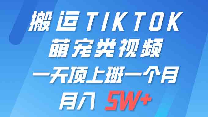 （9931期）一键搬运TIKTOK萌宠类视频 一部手机即可操作 所有平台均可发布 轻松月入5W+-大可网创