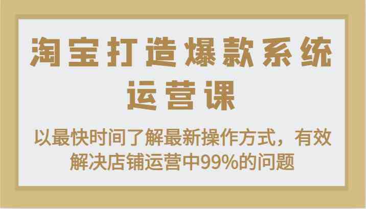 淘宝打造爆款系统运营课：以最快时间了解最新操作方式，有效解决店铺运营中99%的问题-大可网创