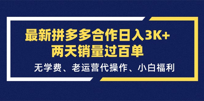 （11291期）最新拼多多合作日入3K+两天销量过百单，无学费、老运营代操作、小白福利-大可网创