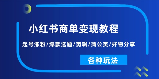 （11164期）小红书商单变现教程：起号涨粉/爆款选题/剪辑/蒲公英/好物分享/各种玩法-大可网创