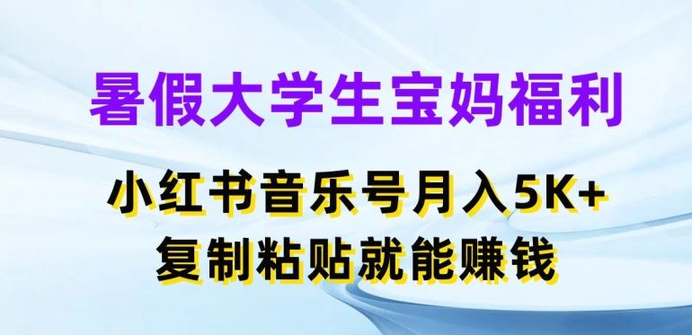 暑假大学生宝妈福利，小红书音乐号月入5000+，复制粘贴就能赚钱【揭秘】-大可网创
