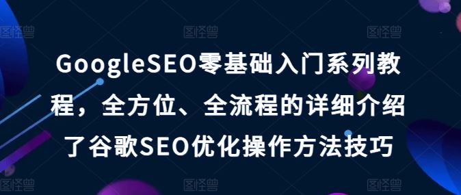 GoogleSEO零基础入门系列教程，全方位、全流程的详细介绍了谷歌SEO优化操作方法技巧-大可网创