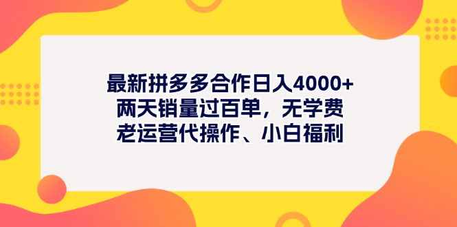 （11410期）最新拼多多项目日入4000+两天销量过百单，无学费、老运营代操作、小白福利-大可网创