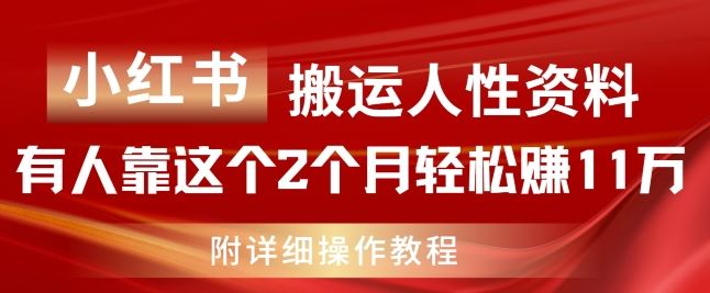 小红书搬运人性资料，有人靠这个2个月轻松赚11w，附教程【揭秘】-大可网创