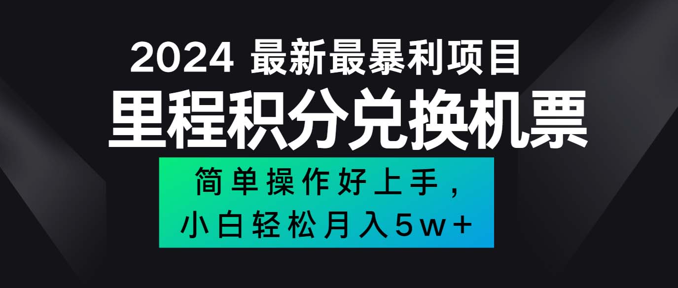（12016期）2024最新里程积分兑换机票，手机操作小白轻松月入5万++-大可网创
