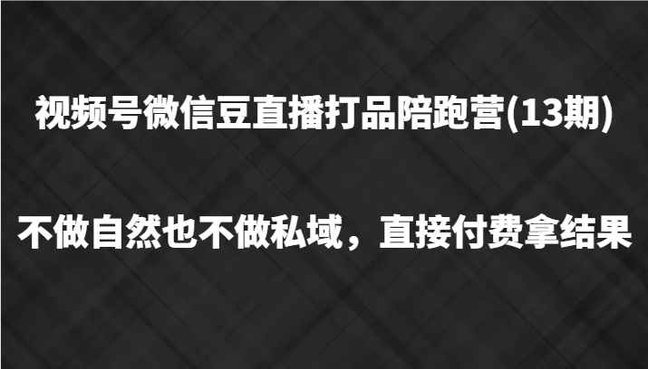 视频号微信豆直播打品陪跑(13期)，不做不自然流不做私域，直接付费拿结果-大可网创