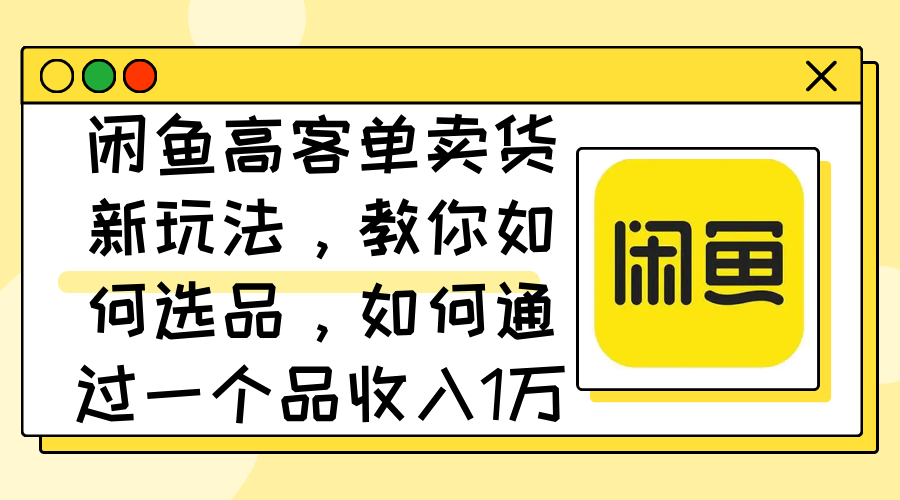 （12387期）闲鱼高客单卖货新玩法，教你如何选品，如何通过一个品收入1万+-大可网创