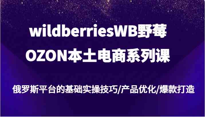 wildberriesWB野莓/OZON本土电商系列课，俄罗斯平台的基础实操技巧/产品优化/爆款打造-大可网创
