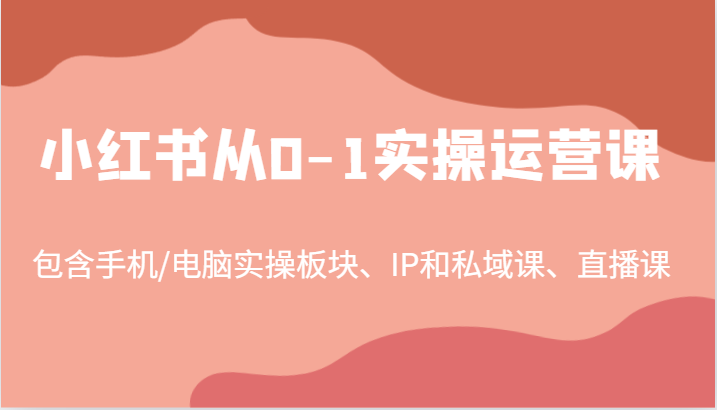 小红书从0-1实操运营课，包含手机/电脑实操板块、IP和私域课、直播课（97节）-大可网创