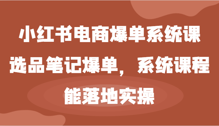 小红书电商爆单系统课-选品笔记爆单，系统课程，能落地实操-大可网创