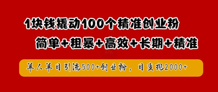 1块钱撬动100个精准创业粉，简单粗暴高效长期精准，单人单日引流500+创业粉，日变现2k【揭秘】-大可网创