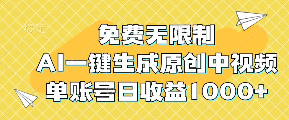 免费无限制，AI一键生成原创中视频，单账号日收益1000+-大可网创
